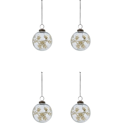 House Doctor Skleněná vánoční ozdoba Leaf Clear Gold set 4 ks, čirá barva, sklo