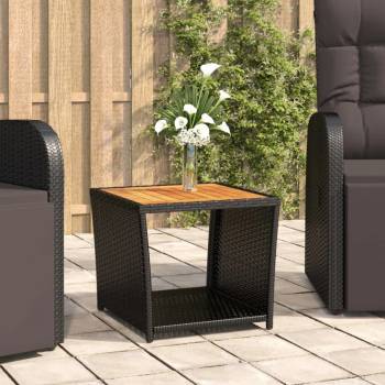 Image 1 of vidaXL Маса за чай с дървен плот, черна, полиратан и акация масив (319558)