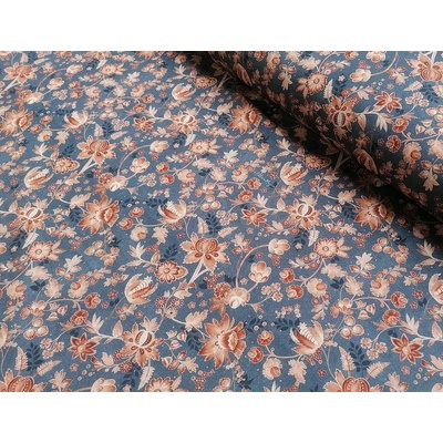 Bavlněná látka VARANASI KALAMKARI modrá šíře 150 cm