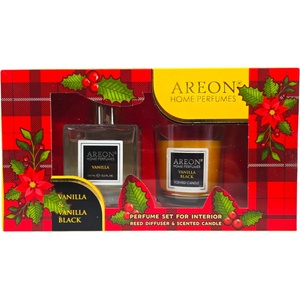 Areon комплект, Парфюм с Клечки 150мл, Ароматна свещ 120гр, Vanilla Black