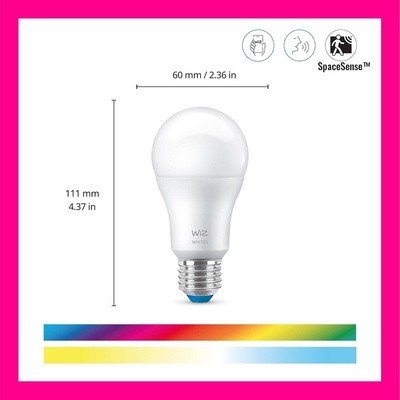 Philips Смарт LED димируема крушка WiZ Smart Bulb 8W, 806 lm, E27, бяла светлина 2100 - 6500К (BT, Zigbee, Matter, Apple Home, Google, Alexa, SmartThings) (929003781922)
