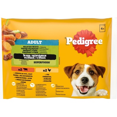 Pedigree Adult s kuracím a hovädzím mäsom a zeleninou v šťave 4 x 100 g
