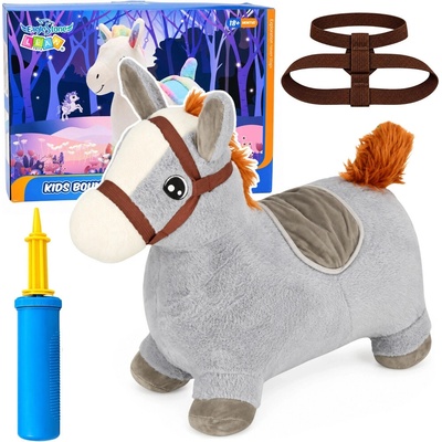 Lean Toys Plyšový nafukovací skákací koník šedý 60 cm