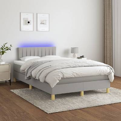 Petrashop 3133861 boxspring postel s matrací a LED světle šedá textil