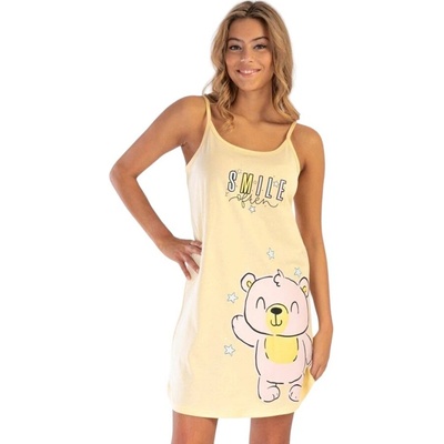 Нощница с тънки презрамки в жълто с мече и надпис