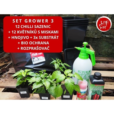 CHILLIMAT Chilli sazenice SET GROWER 3 12 kusů sazenic + vše pro pěstování