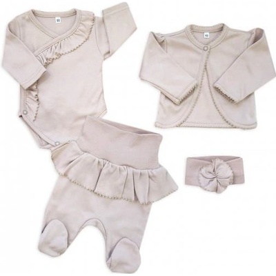 Baby Nellys 4-dílná béžová bavlněná sada pro miminko do porodnice