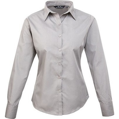Premier Workwear dámská popelínová košile s dlouhým rukávem stříbrná