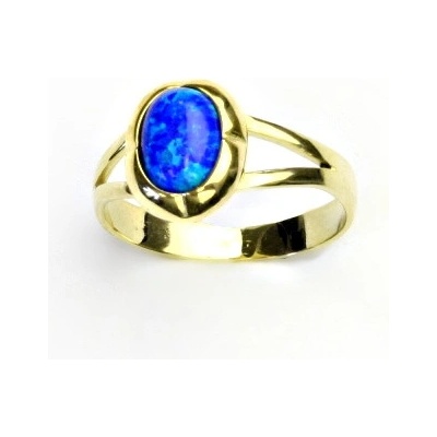 Čištín Zlatý prsten žluté zlato tmavě modrý syntetický opál T 1374