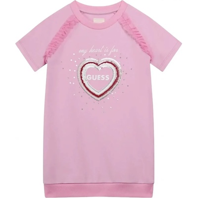 Guess Спортна рокля в розово за мини момиче с къс ръкав и сърце с детайли Guess