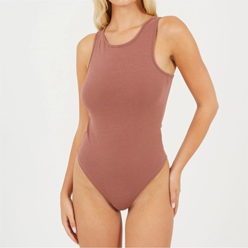 Brave Soul Дамска фланелка Brave Soul Womens Soft Jersey Racer Back Bodysuit - Deep Taupe