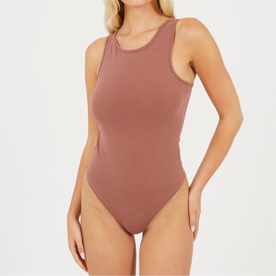 Brave Soul Дамска фланелка Brave Soul Womens Soft Jersey Racer Back Bodysuit - Deep Taupe