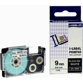 Pro Casio Съвместима лента с Casio XR-9WE1, 9mm x 8m черен печат / бял фон (XR9WE)