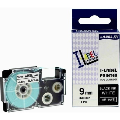 Compatible Съвместима лента с Casio XR-9WE1, 9mm x 8m черен печат / бял фон (XR9WE)
