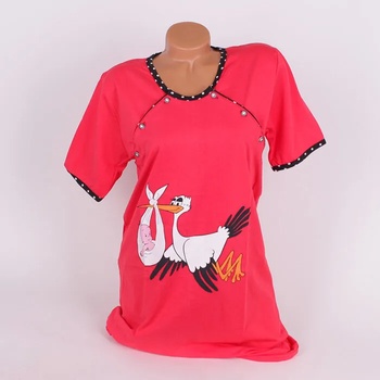 Image 1 of Нощница за бременни и кърмачки с копчета в червен цвят и щъркел