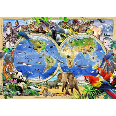 Wooden Dřevěné Zvířata světa Mapa 1000 dílků