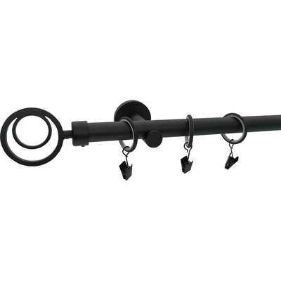KovovégarnýžeCZ Garnýž Orbio modern 19 mm černá matná Dvouřadá 300 cm Bez kroužků (na tunýlek)