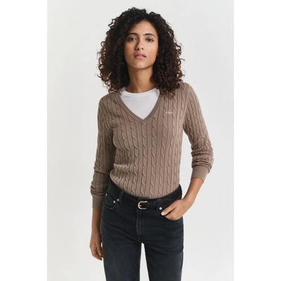 GANT STRETCH COTTON CABLE V-NECK TAUPE BEIGE – Zboží Dáma