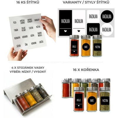 Orion Sada kořenek PIMEN 80 ml + 4 ks organizér na kořenky VASKY NEREZ + sada štítků 16 ks