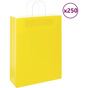 vidaXL Хартиени торбички 250 бр с дръжки жълти 32x12x42 см (4101788)