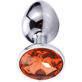 X Fun Метално дилдо Butt Plug "SILVER CRYSTAL ORANGE" 8 см. Размер-M