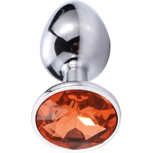 X Fun Метално дилдо Butt Plug "SILVER CRYSTAL ORANGE" 8 см. Размер-M