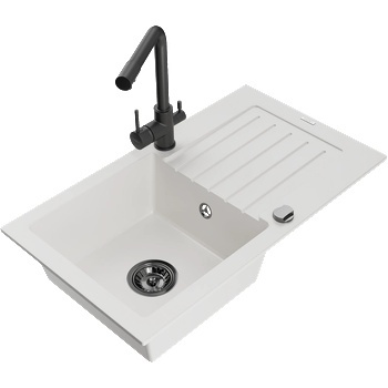Mexen Pablo кухненска мивка от гранит с 1 отделение с дренаж и кухненски смесител Duero, бял - 6510-20-671600-70 (6510-20-671600-70)