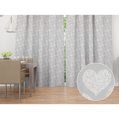 Biante Dekoračný záves PML-071 Srdce s ornamentami na sivom 145x220 cm