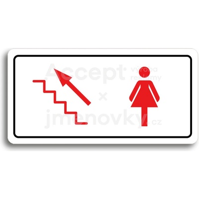 ACCEPT Piktogram WC ŽENY VLEVO NAHORU - bílá tabulka - barevný tisk