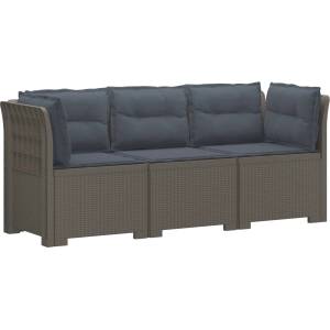 vidaXL Пейка за градина с Cushions във вид на ратан ПП Светлосиво (3443849)