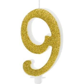 Image 1 of PartyDeco Свещ за торта - златна, номер 9