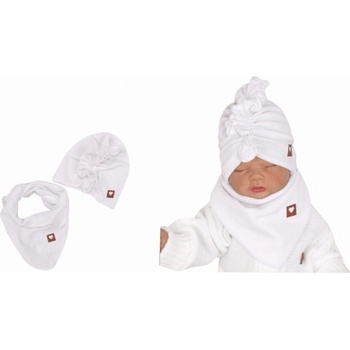 Z&Z Stylová dětská jarní podzimní rová čepice turban s šátkem bílá
