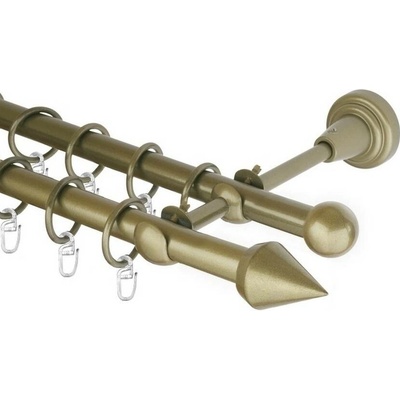 OK-GarnýžeCZ Garnýž kovová dvouřadá 16mm Hrot zlatá antik 470 cm do stěny / kroužky s háčkem