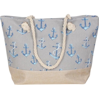 Плажна чанта в сиво и бежово с котви