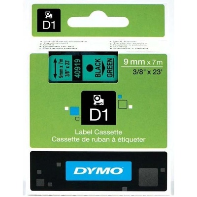 Dymo originál páska do tlačiarne štítkov, Dymo, 40919, S0720740, čierny tlač/zelený podklad, 7m, 9mm, D1