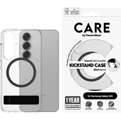 Panzer Гръб Care by PanzerGlass за Samsung Galaxy S25, Feature Case, Kickstand, QI Compatible, Черен
