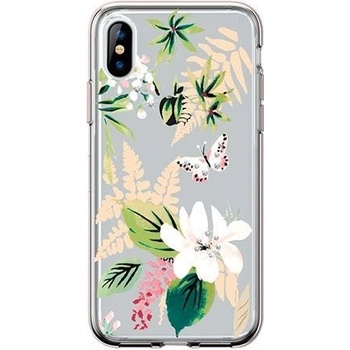 Púzdro Comma Butterfly Crystal Flower Series iPhone XS - biele