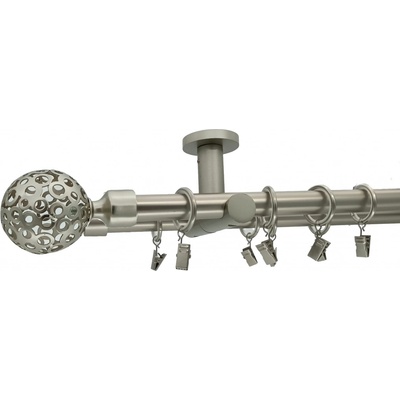Kovovégarnýže Stropní garnýž Huglo modern 19 mm matný nikl Dvouřadá, 320 cm, Bez kroužků (na tunýlek)