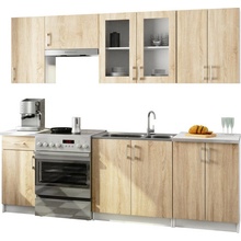 Kuchynská linka LIMA s vitrínou 2,4 m H720 biela/dub sonoma