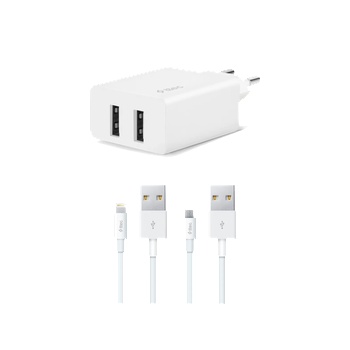Ttec Зарядно ttec SmartCharger Duo Travel Charger , 3.1A , Lightning and Micro USB Cable, бял