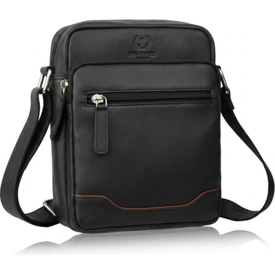 Čierna pánska kožená crossbody taška s hnedým detailom Cobus