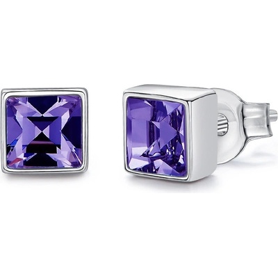 Glory strieborné náušnice štvorec Swarovski elements Tanzanite S1096