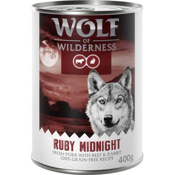 Wolf of Wilderness 6x400г Adult Ruby Midnight Wolf of Wilderness, консервирана храна за кучета - свинско с говеждо и заешко