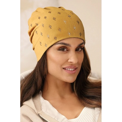 Krumlovanka dámská bavlněná čepice s bižuterií W-0634/B271 žlutá