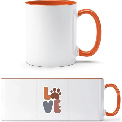 PrintEQ TTH Dvoubarevný Hrnek Nápis LOVE s tlapkou Bílá Oranžová Standard Dárky 250 ml