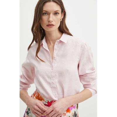 MEDICINE Ленена риза Medicine дамска в розово със стандартна кройка с класическа яка (RS24.KDD501)