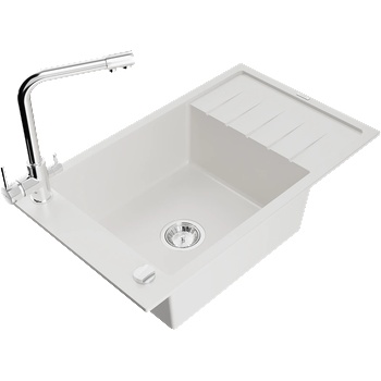 Mexen Elias гранитна мивка с 1 корито с отцедник и кухненски смесител Duero, бял - 6511-20-671600-00 (6511-20-671600-00)