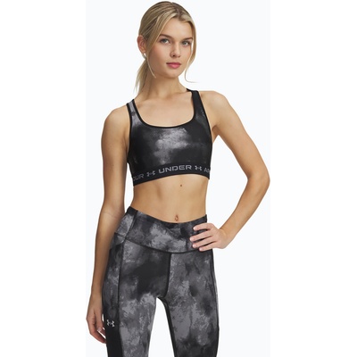 Under Armour Crossback Mid Print тренировъчен сутиен черно/титтаново сиво/титтаново сиво