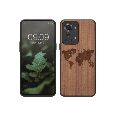 Púzdro kwmobile Drevené OnePlus Nord 2T 5G tmavě hnedé