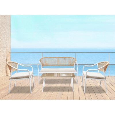 Kondela PALNY Záhradný 4-dielny ratanový set, biela/béžová